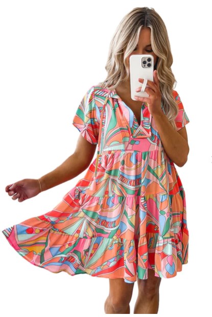 Multi-Color Abstract Geometric Print Dress