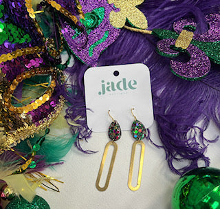 002-Mardi Gras Gold Acrylic Earrings