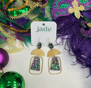 01-Mardi Gras Gold Acrylic Earrings