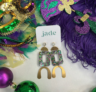 02-Mardi Gras Gold Acrylic Earrings