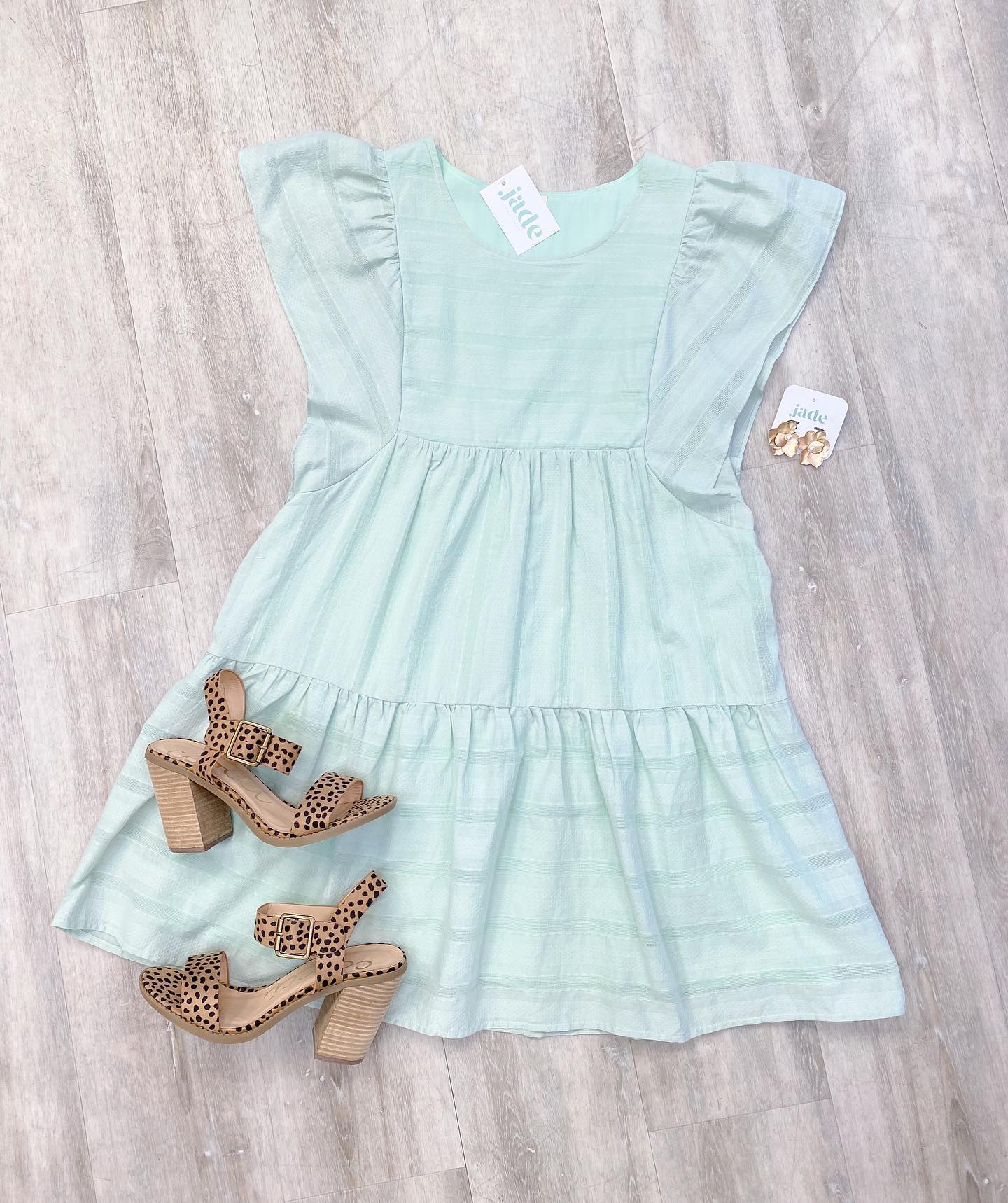 Mint Ruffle Sleeve Dress