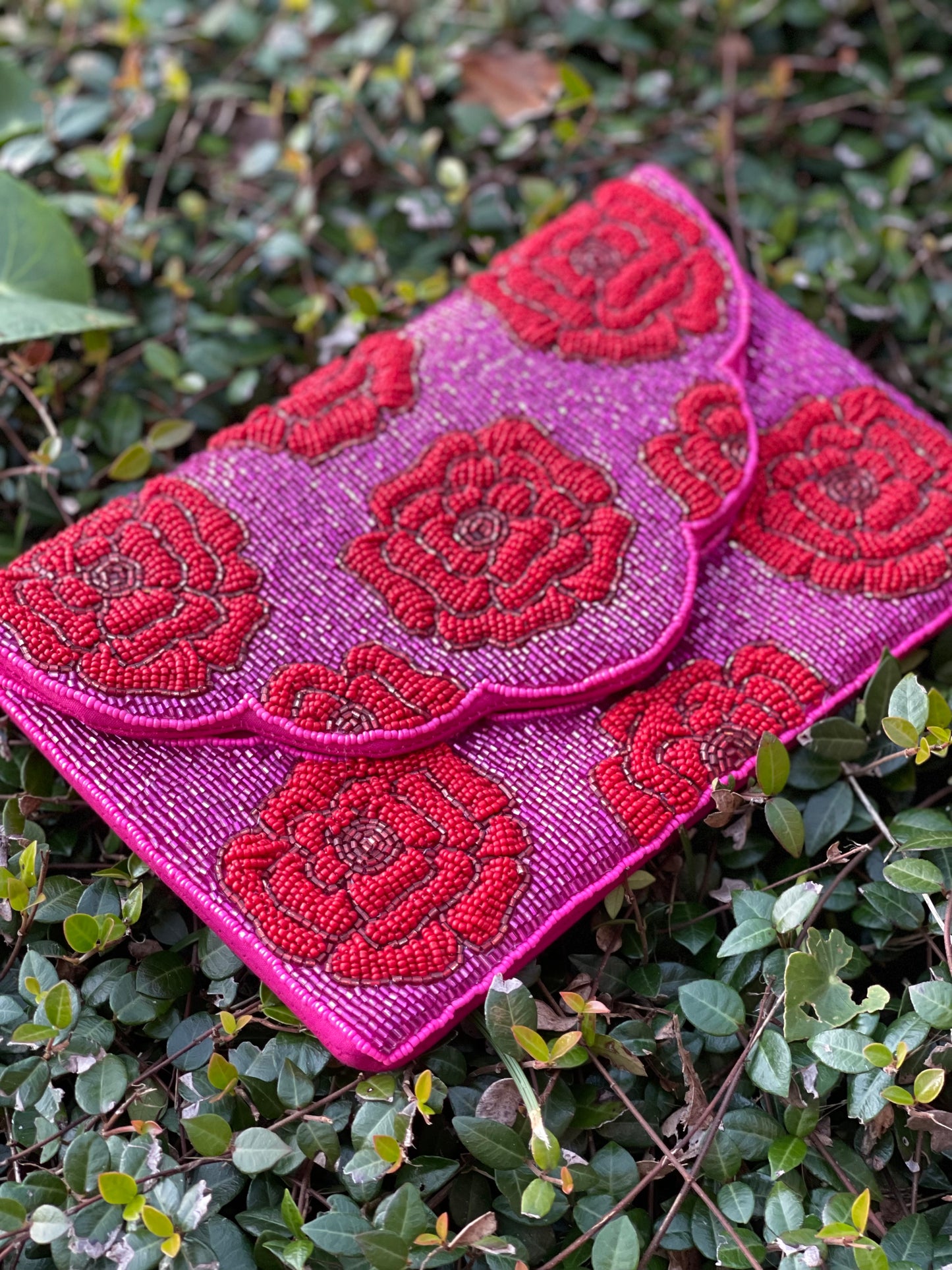 Floral Beaded Clutch Purse