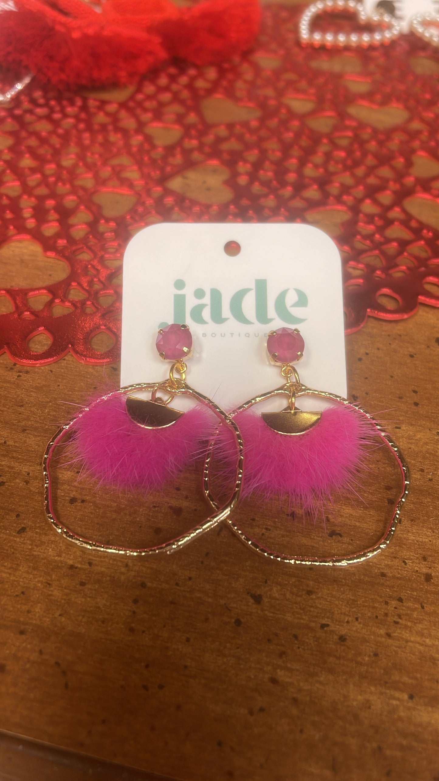 Hot Pink Feather Dangle Earrings
