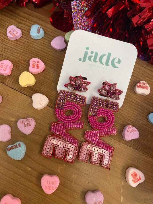 Multi Pink 'LOVE’ Seed Bead Earrings