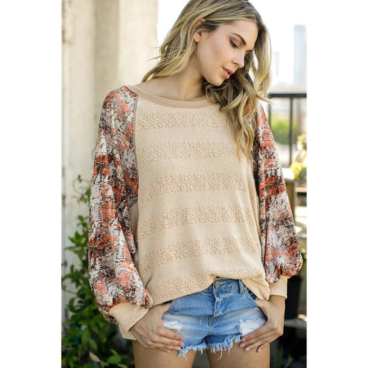 *FINAL SALE* Taupe Bubble Sleeve Top