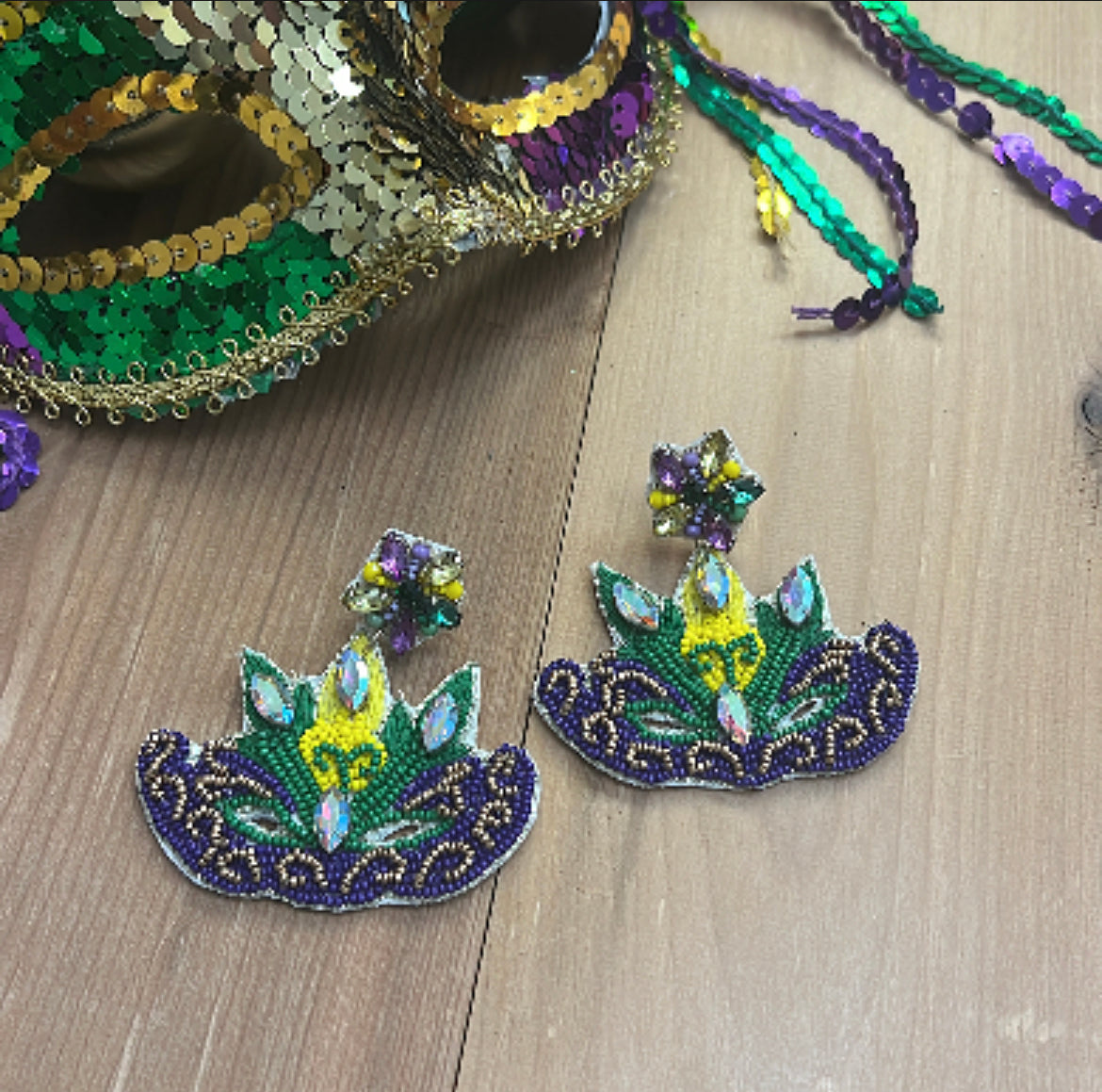 Mardi Gras Multi Mask Crystal & Beaded Earrings