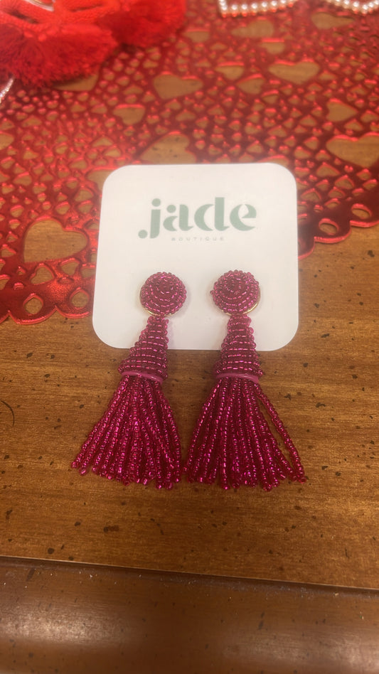 Pink Tassel Beaded Earrings