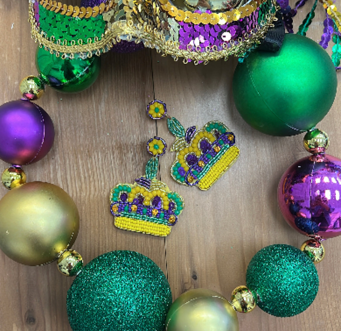 Mardi Gras Crown Beaded Earrings