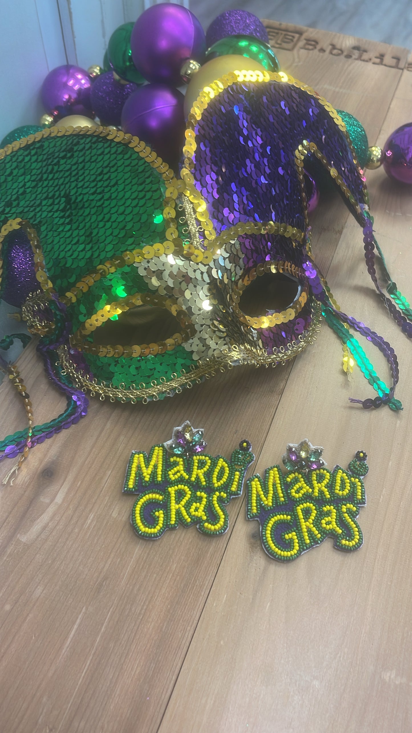 Mardi Gras Words Beaded Earrings