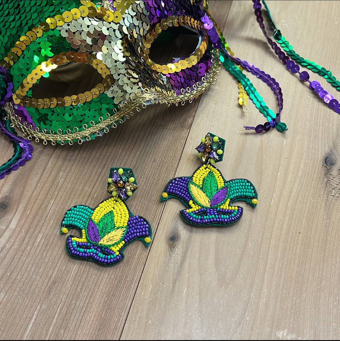 Mardi Gras Jester Mask Beaded & Crystal Earrings