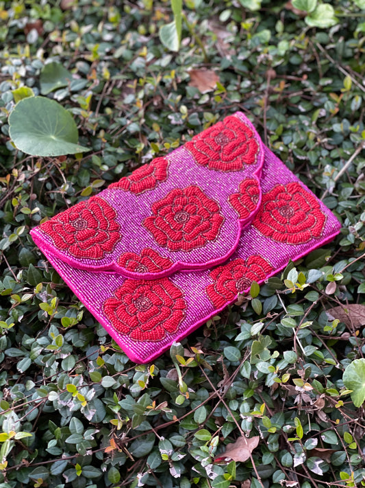 Floral Beaded Clutch Purse