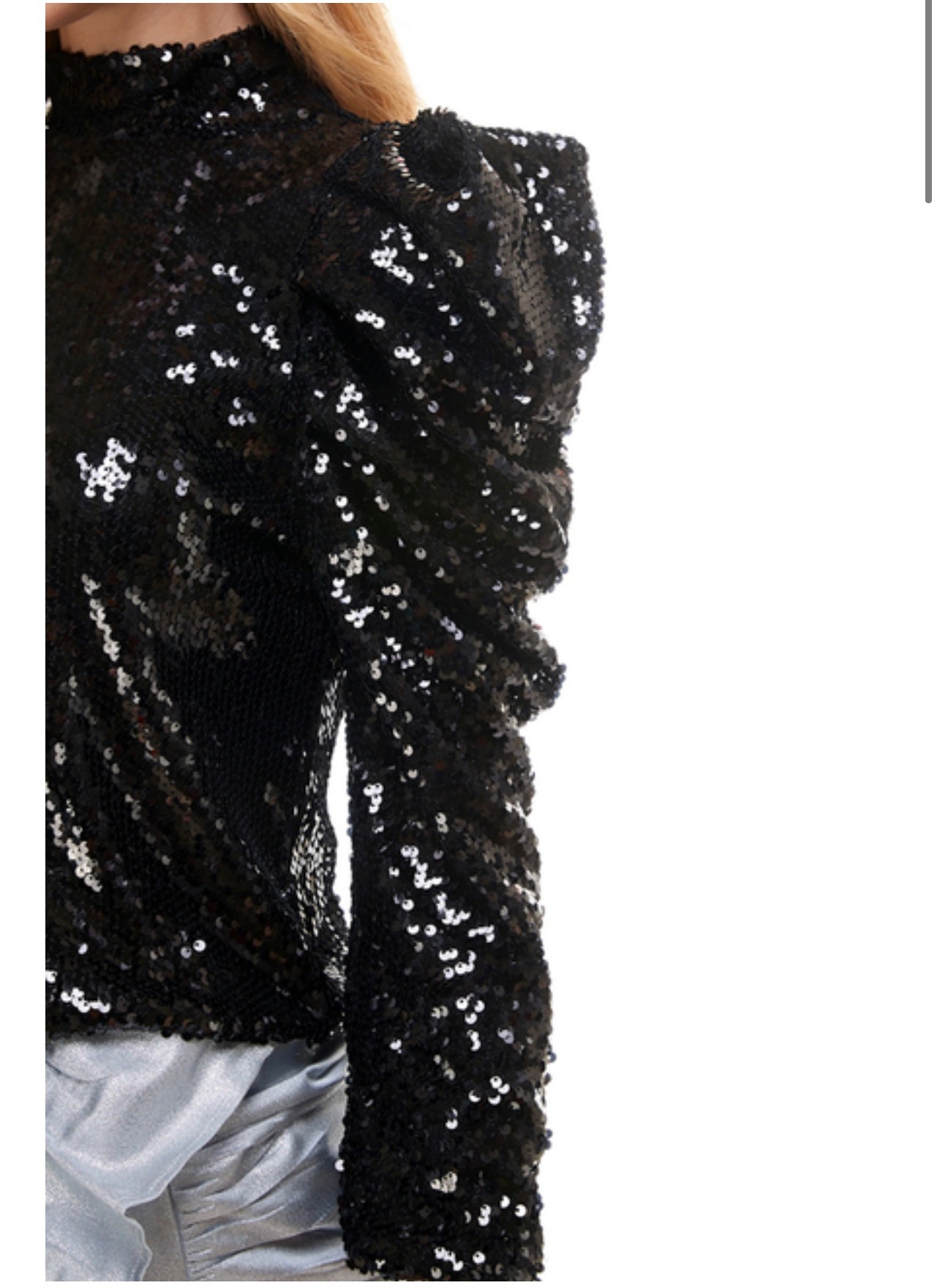 Black Sequin Puff Sleeve Top