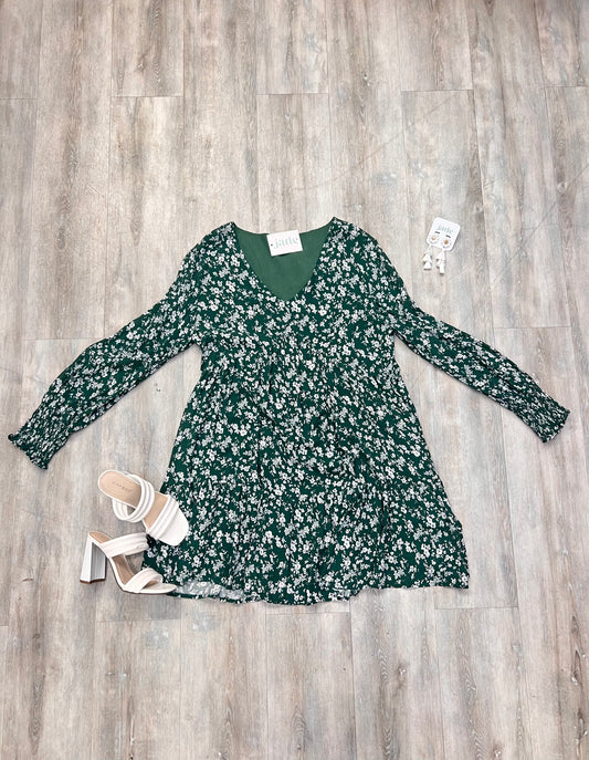 Green Floral Pleated Dress