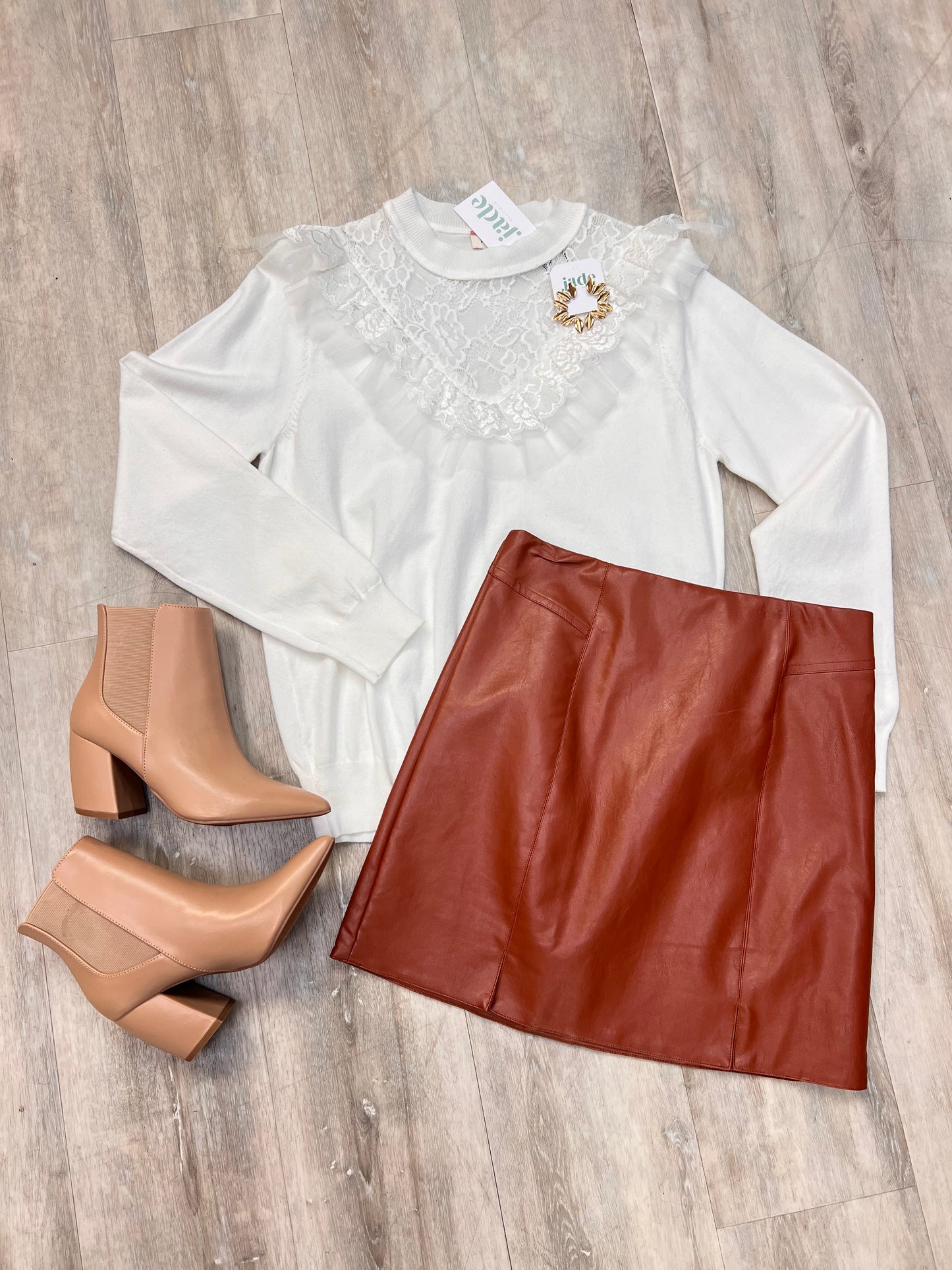 Rust Brown Leather Skirt