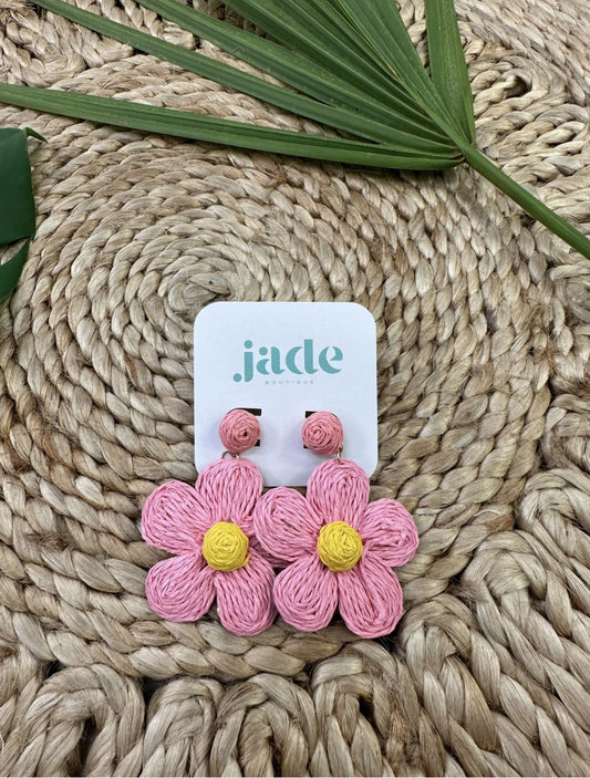 Light Pink and Yellow Flower Earrings