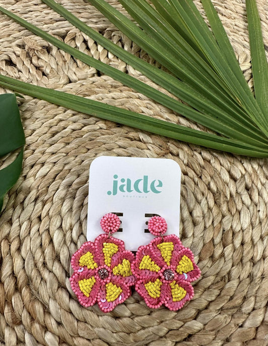 Pink and Yellow Seed Bead Earrings