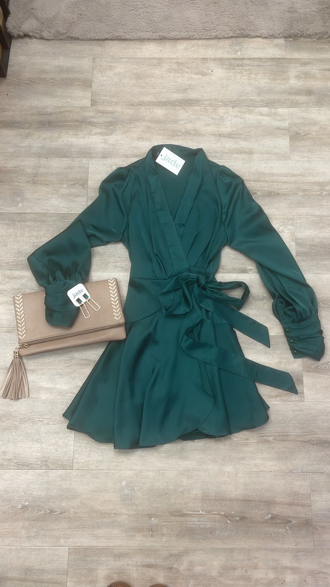 Green Satin Wrap Mini Dress