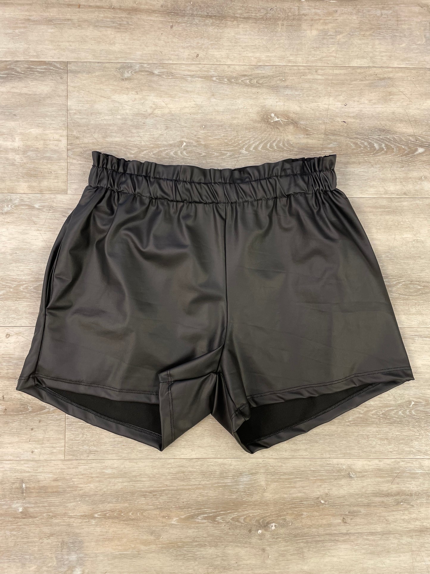 Black Faux Leather Banded Waist Shorts