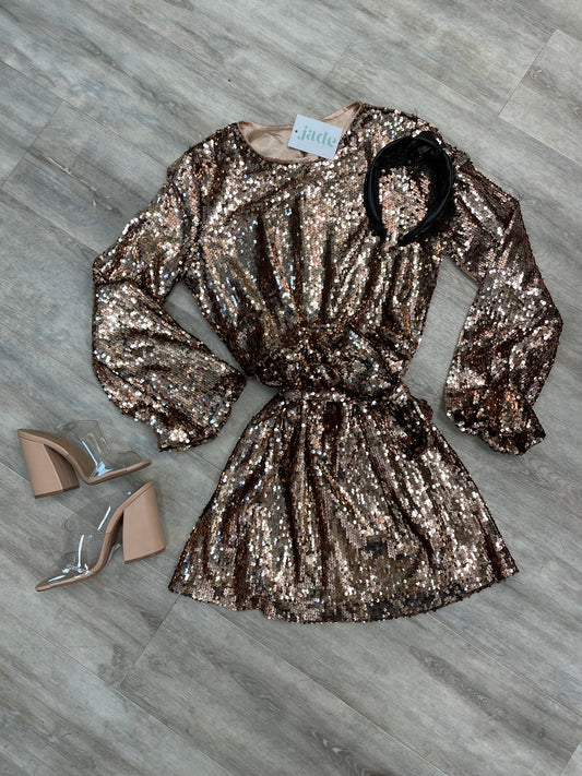 Copper Sequin Mini Dress