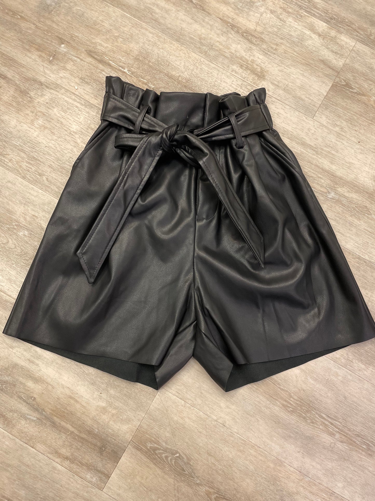 Black Leather Belted Shorts