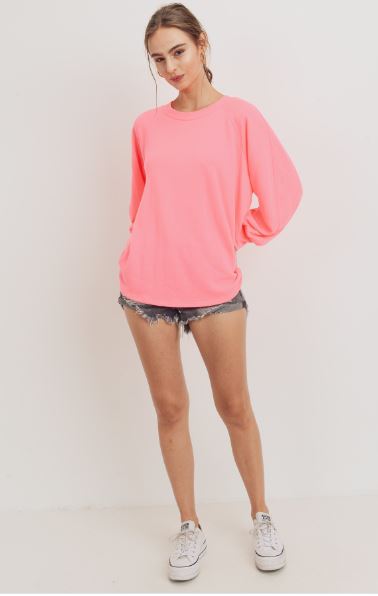 Along the Way Terry Knit Top in Neon Pink